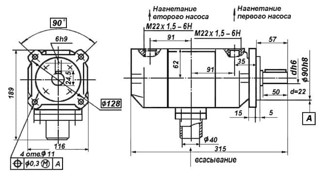 Насос НПЛ 16 - габаритные размеры Насос НПЛ 16 - схема