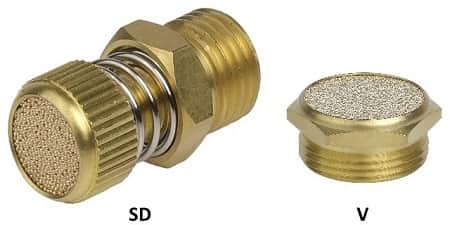 Латунные сапуны SD и V с следующими резьбами: М5, 1/8", 1/4", 3/8", 1/2", 3/4", 1", 2" Пневмозаглушки Air Neo - Пневматический глушитель (заглушка, сапун)